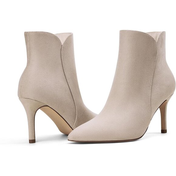 ⚡Women's Beige Chic Heeled Ankle Boots Sexy Pointed Toe 3 Inch High Heel Fashion - Picture 1 of 9